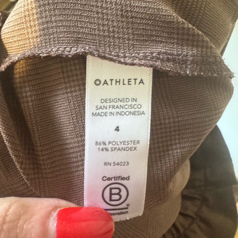 ATHLETA Women's Size 4 Skyline High Waisted Pants Brown Plaid Comfort Dress Pant - Picture 13 of 15